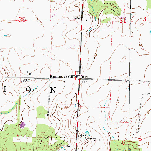 Topographic Map of Emanuel Church, MO