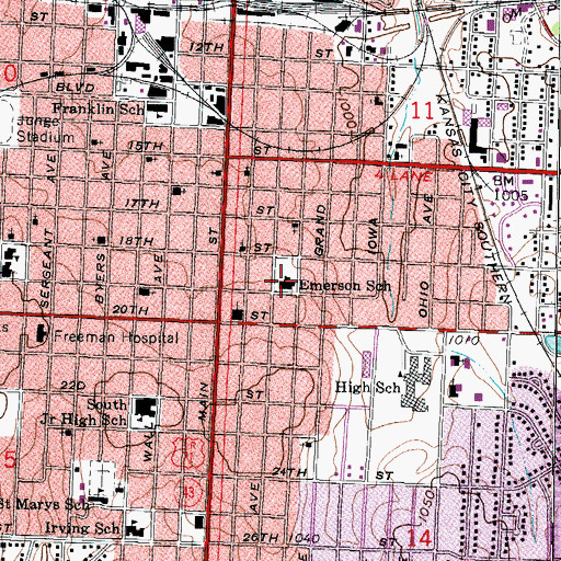 Topographic Map of Emerson Elementary School, MO