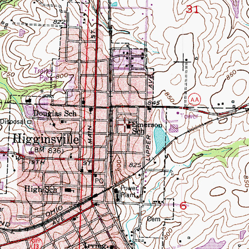 Topographic Map of Emerson School (historical), MO