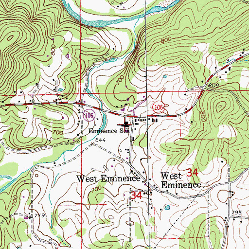 Topographic Map of Eminence School, MO