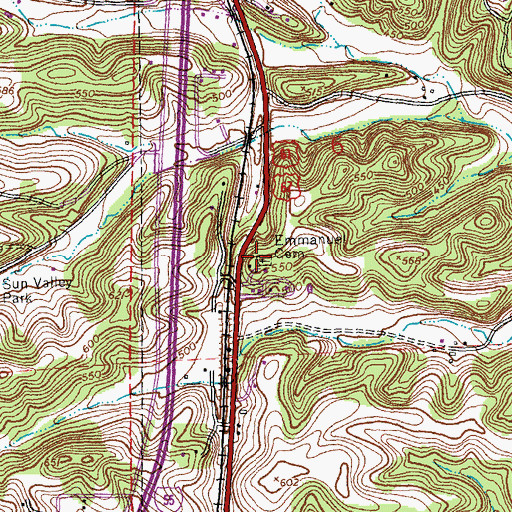 Topographic Map of Emmanuel Cemetery, MO