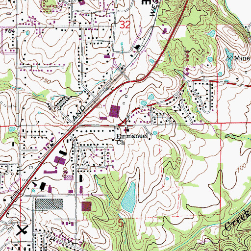 Topographic Map of Emmanuel Church, MO