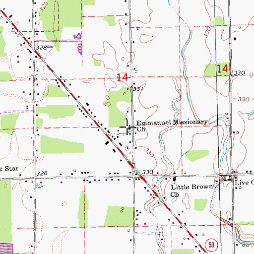 Topographic Map of Emmanuel Missionary Church, MO
