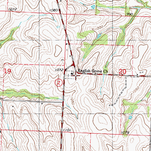Topographic Map of English Grove Church, MO