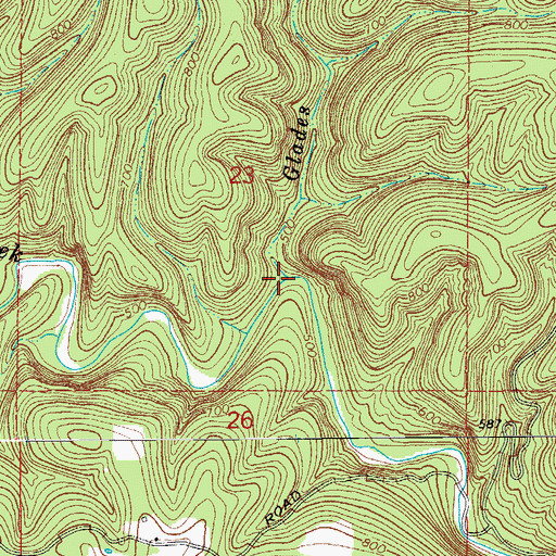 Topographic Map of Glades Branch, AR