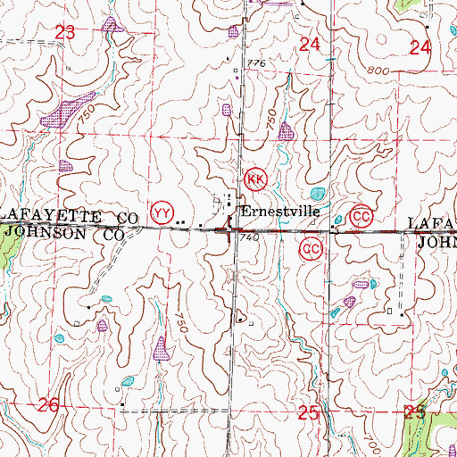 Topographic Map of Ernestville, MO