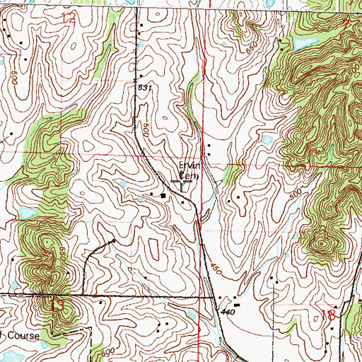 Topographic Map of Ervin Cemetery, MO