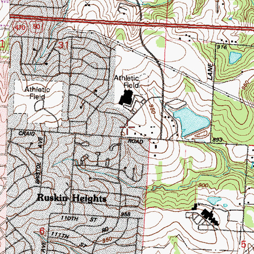 Topographic Map of Ervin Junior High School, MO