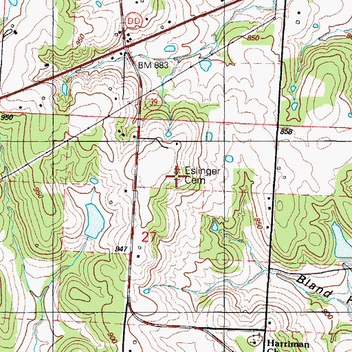 Topographic Map of Eslinger Cemetery, MO