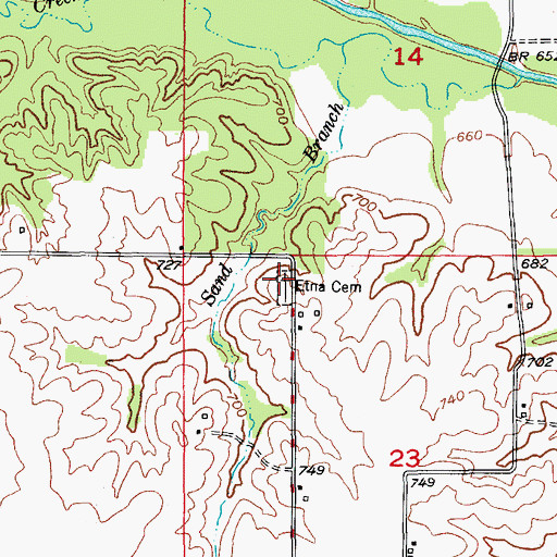Topographic Map of Etna Cemetery, MO