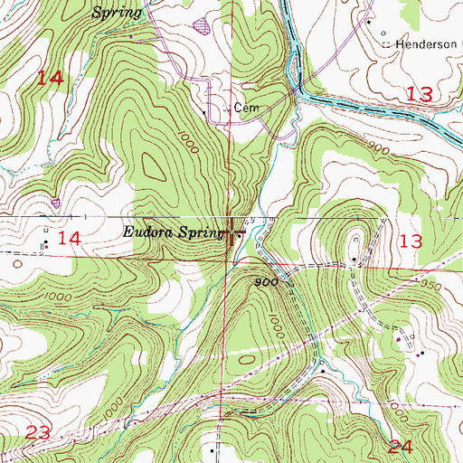 Topographic Map of Eudora Spring, MO