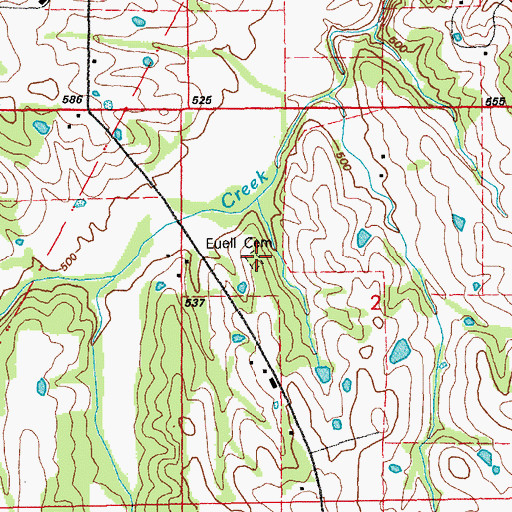Topographic Map of Euell Cemetery, MO