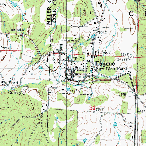Topographic Map of Eugene, MO