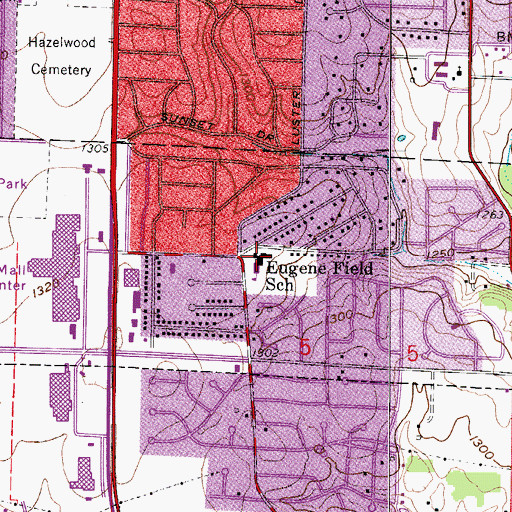 Topographic Map of Eugene Field School, MO