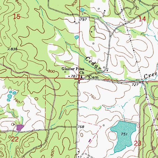 Topographic Map of Glazier Peau Church, AR