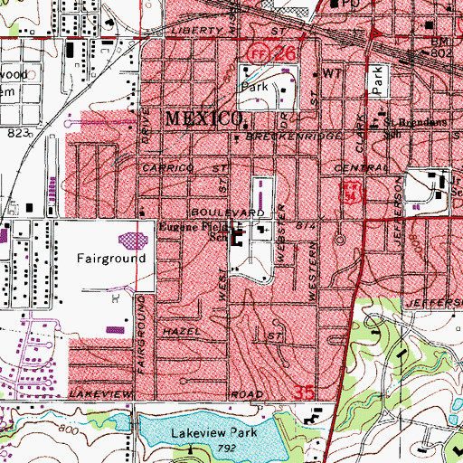 Topographic Map of Eugene Field Elementary School, MO