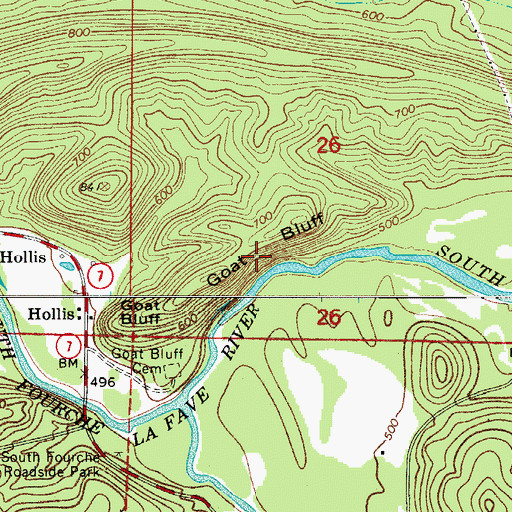 Topographic Map of Goat Bluff, AR