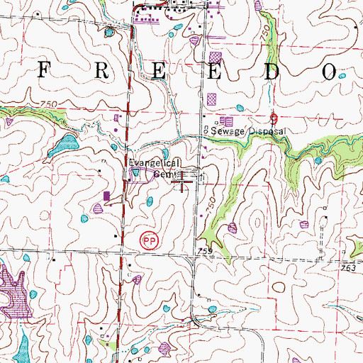 Topographic Map of Concordia Baptist Cemetery, MO