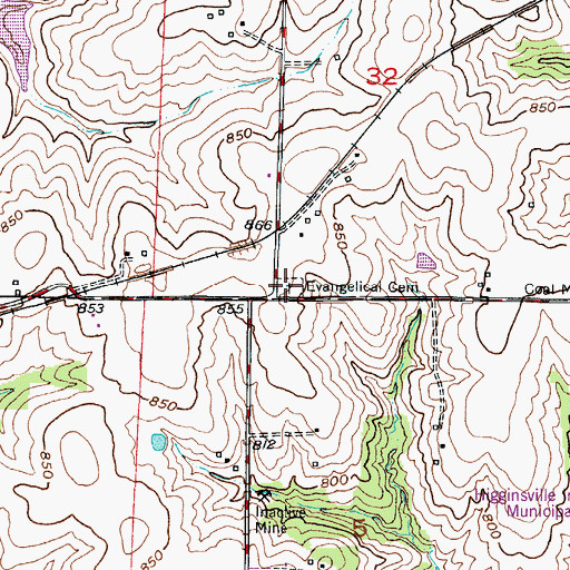 Topographic Map of Evangelical Cemetery, MO