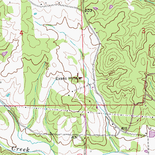 Topographic Map of Evans Mine, MO