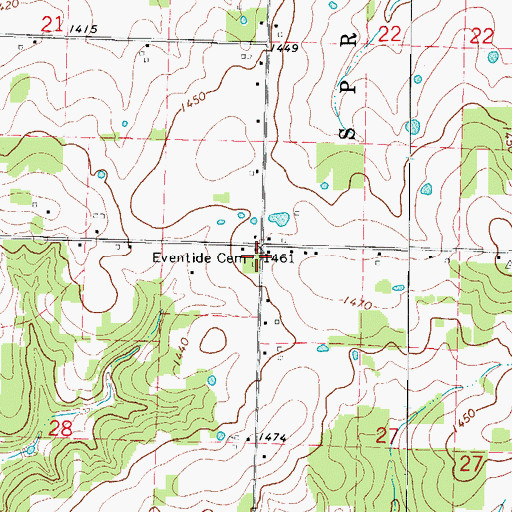 Topographic Map of Eventide Cemetery, MO