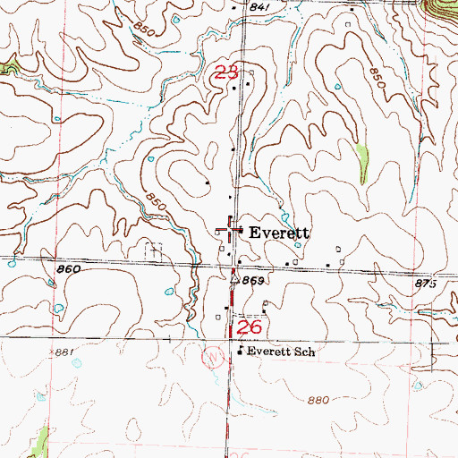 Topographic Map of Everett, MO
