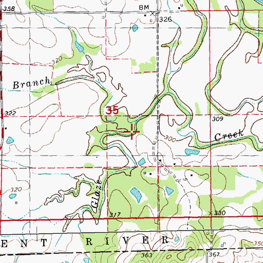 Topographic Map of Everett Branch, MO