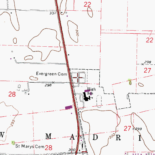 Topographic Map of Evergreen Cemetery, MO