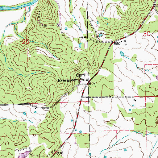 Topographic Map of Evergreen Church, MO