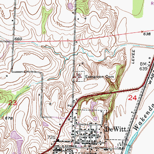 Topographic Map of Evergreen Cemetery, MO