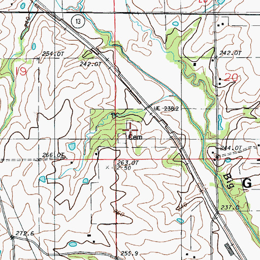 Topographic Map of Everly Cemetery, MO