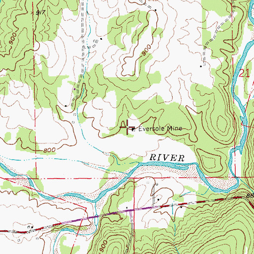 Topographic Map of Eversole Mine, MO