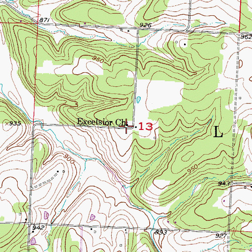 Topographic Map of Excelsior Church, MO