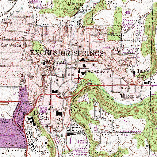 Topographic Map of Excelsior Institute, MO