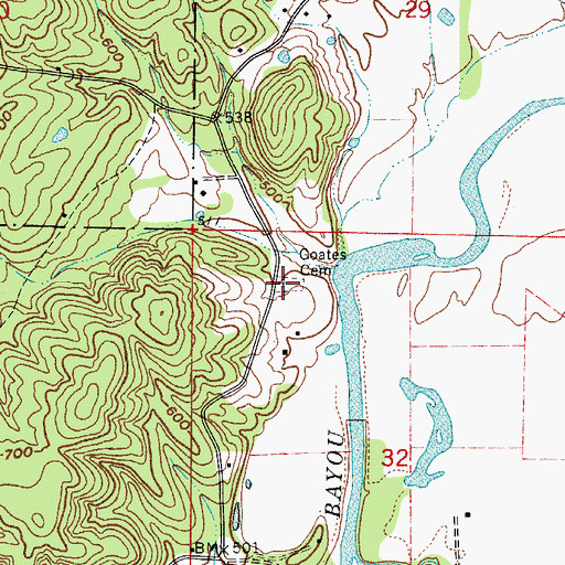 Topographic Map of Goates Cemetery, AR
