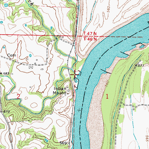 Topographic Map of Factory Creek, MO