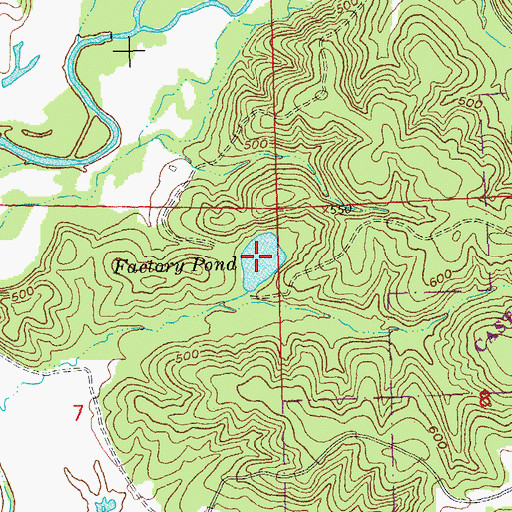 Topographic Map of Factory Pond, MO