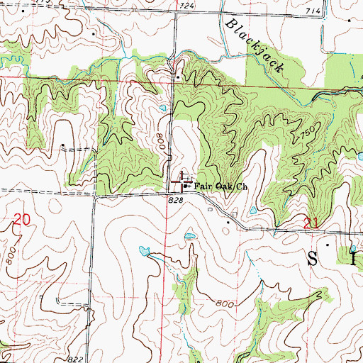 Topographic Map of Fair Oak Church, MO