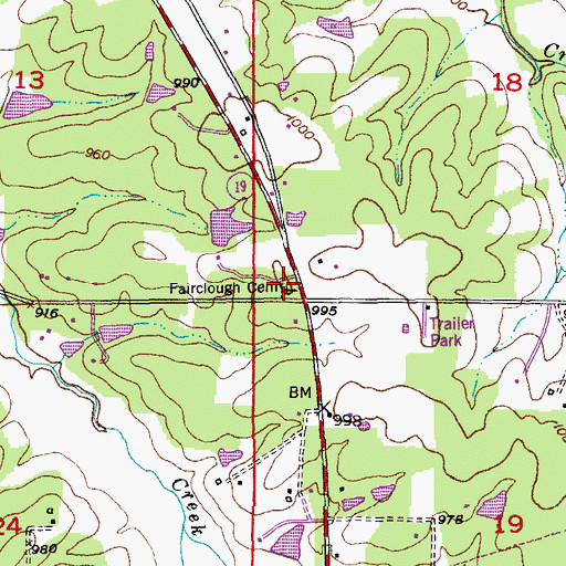 Topographic Map of Fairclough Cemetery, MO