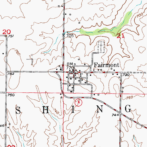 Topographic Map of Fairmont, MO