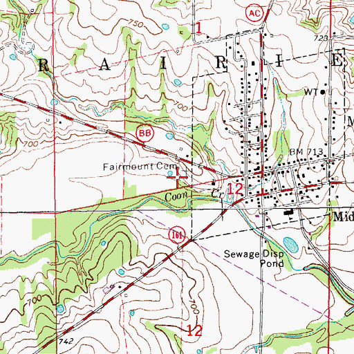 Topographic Map of Fairmount Cemetery, MO