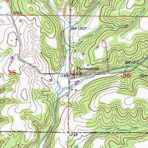 Topographic Map of Fairmount Church, MO