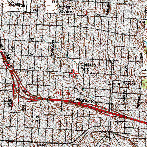 Topographic Map of Fairmount Hospital, MO