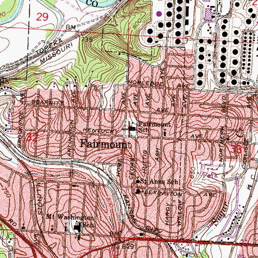 Topographic Map of Fairmount Elementary School, MO
