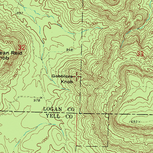 Topographic Map of Gobblers Knob, AR