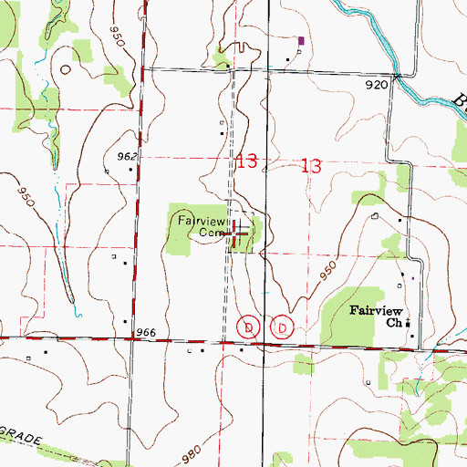 Topographic Map of Fairview Cemetery, MO
