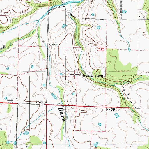 Topographic Map of Fairview Cemetery, MO