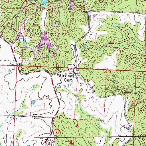 Topographic Map of Fairview Cemetery, MO