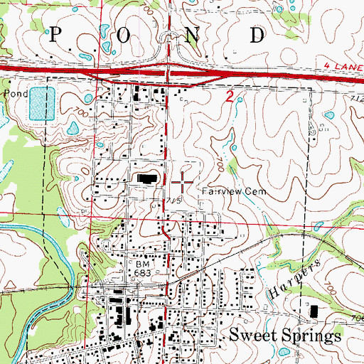 Topographic Map of Fairview Cemetery, MO