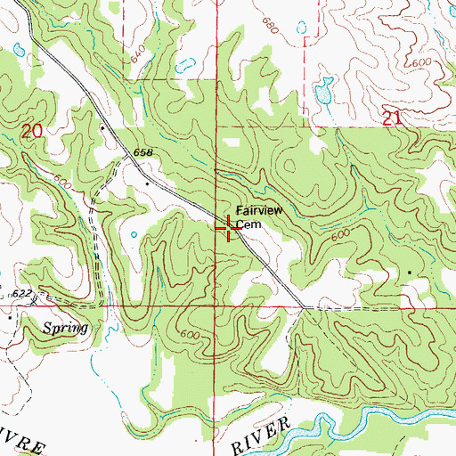 Topographic Map of Fairview Cemetery, MO